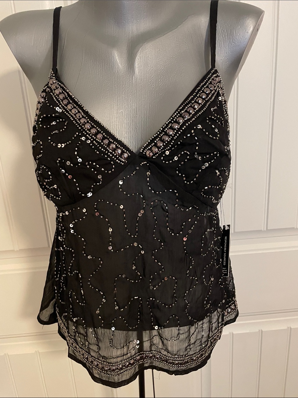 Live 4 Truth Black Sequin V-Neck Spaghetti Strap Camisole Top